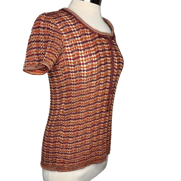 Sabra knit sweater pull over stretch nautical brown short sleeve round neck - Picture 8 of 11
